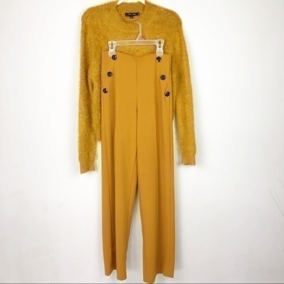 Mustard yellow high waist wide leg pants s… - Picture 2 of 5